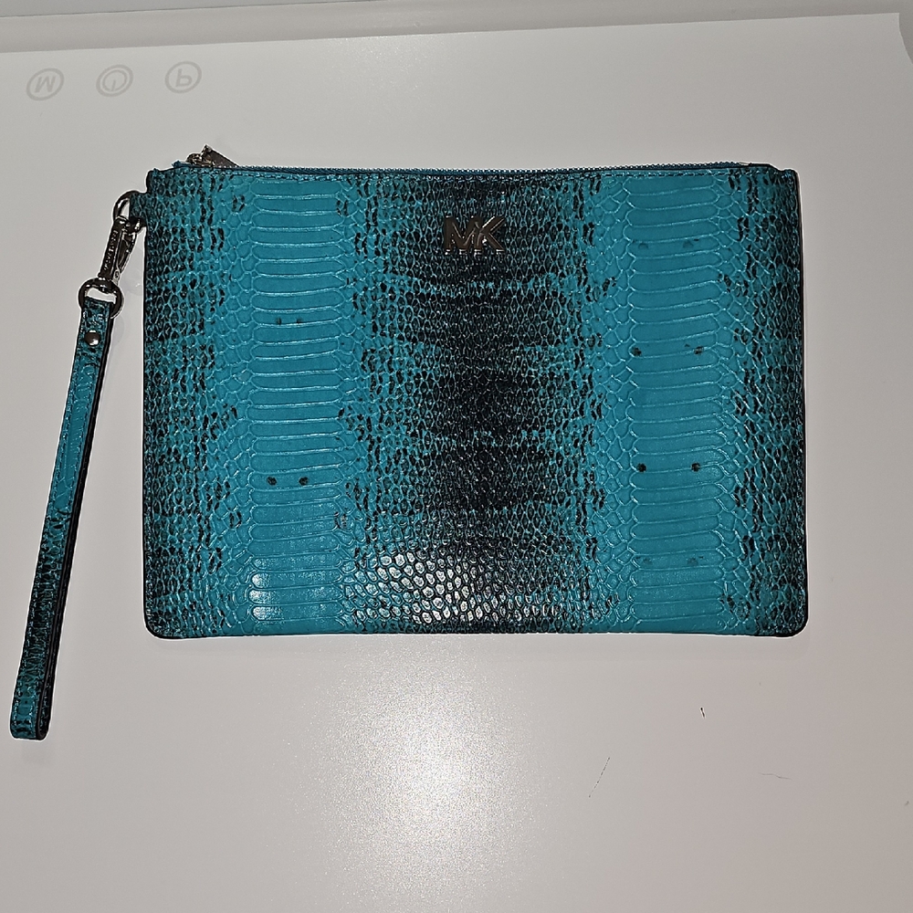 Michael Kors Blue and Black Clutch with Reptile Texture